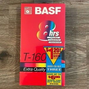 BASF VHS T-160 Extra Quality 8 Hour Blank Video Cassette Recording Tape